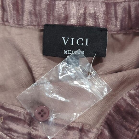 Vici Top Womens Medium Mauve Velvet Button Front Blouse - Picture 5 of 9